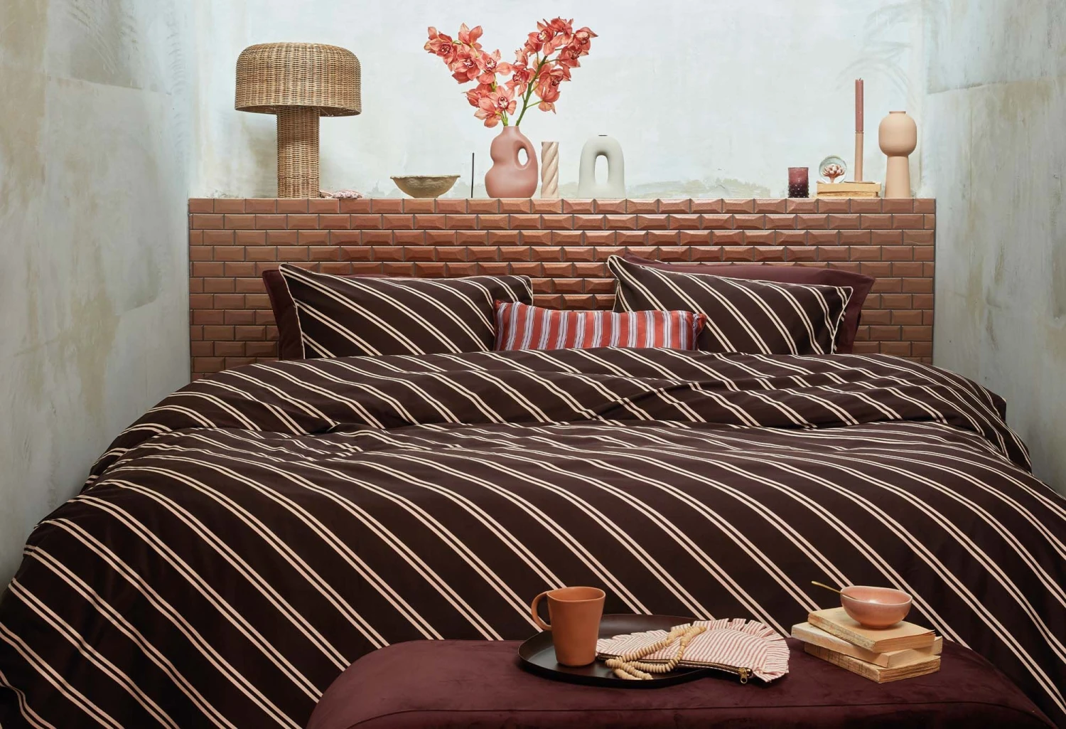 VTwonen Vt Wonen Diagonal Dekbedovertrek Dark Red 6 VTwonen Vt Wonen Diagonal Dekbedovertrek Dark Red - Afbeelding 4