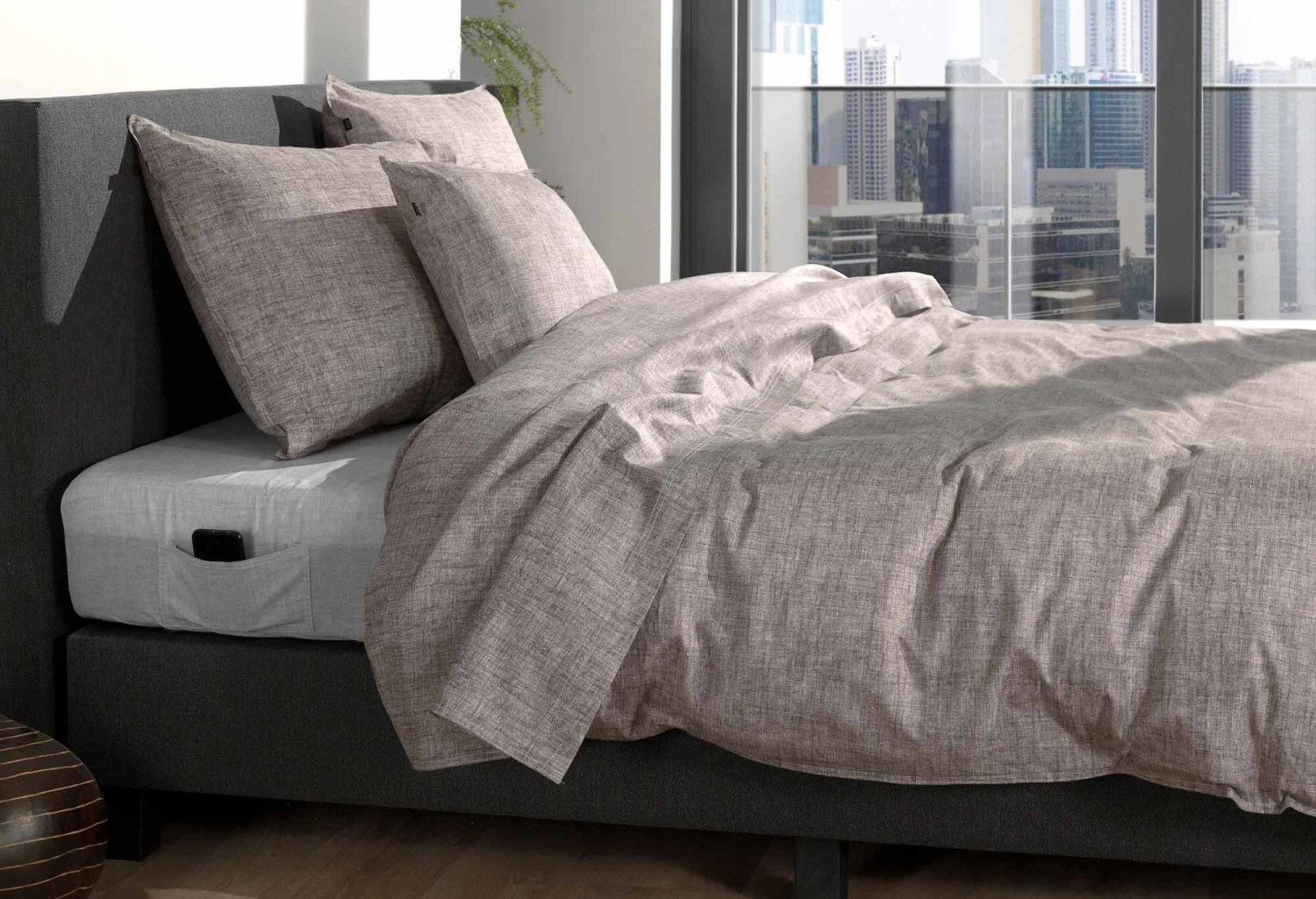 Zo!Home Lino Dekbedovertrek Chocolate Brown 4 Zo!Home Lino Dekbedovertrek Chocolate Brown - Afbeelding 2