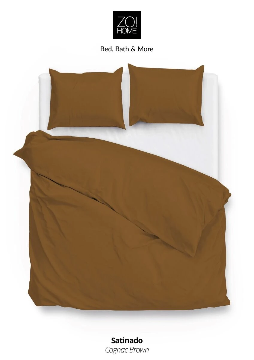 Zo!Home Satinado Dekbedovertrek Cognac Brown 4 Zo!Home Satinado Dekbedovertrek Cognac Brown - Afbeelding 2